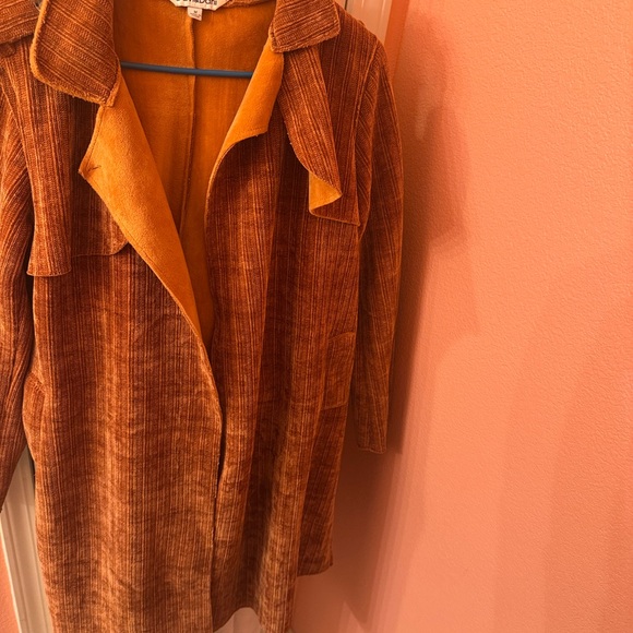 Davi & Dani boutique Corduroy velvet soft Trench Coat style rust orange duster - Picture 2 of 5